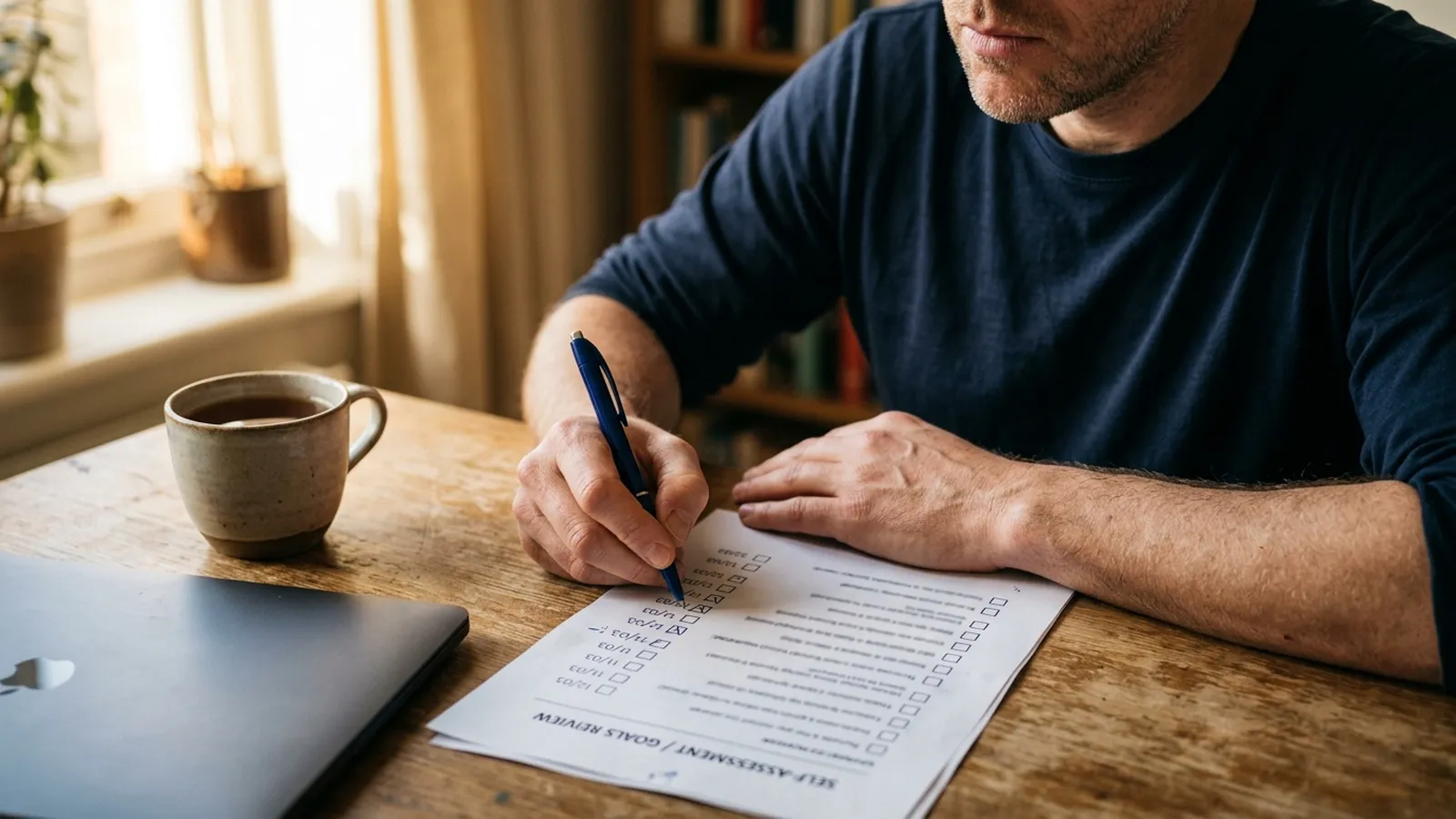 A founder scoring a 40-point future-readiness checklist by hand